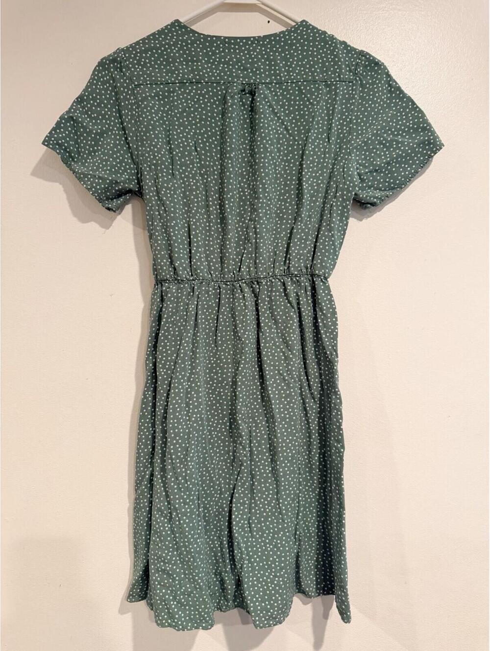 Downeast Women's Dress - Olive Green White Polka Dot Flowy Short - Picture 5 of 5